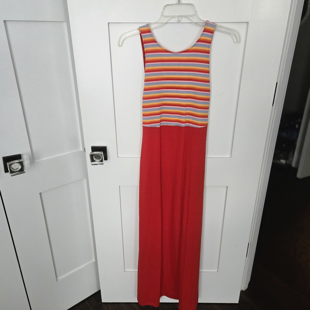NWT Zara Small Multicolor Striped Open Back Maxi Dress